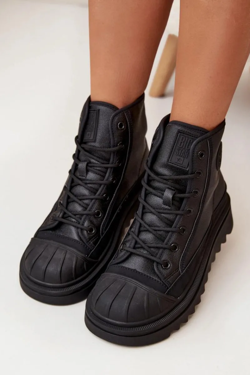 Trampki Ocieplane|Trampki Damskie Big Star>Big Star Shoes Wysokie Trampki Damskie Ocieplane Big Star OO274A355 Czarne Czarny