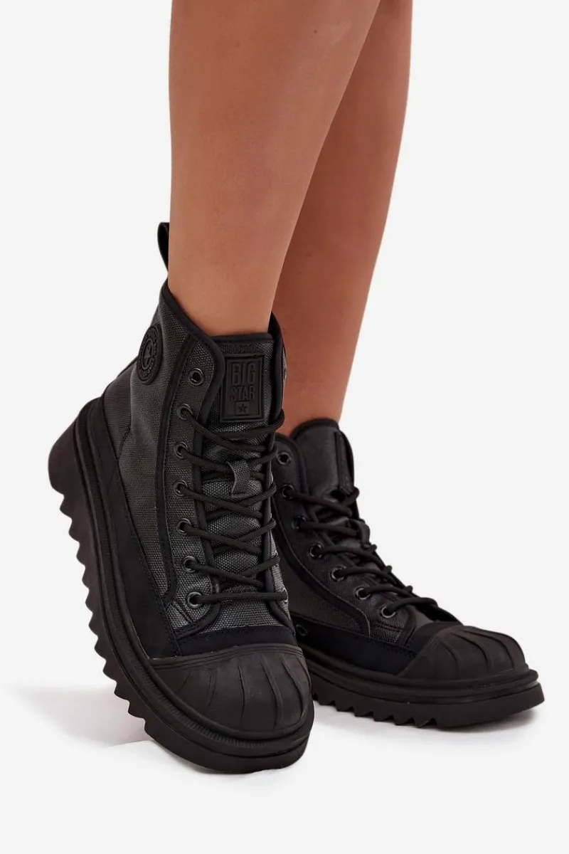 Trampki Ocieplane|Trampki Damskie Big Star>Big Star Shoes Wysokie Trampki Damskie Ocieplane Big Star OO274A355 Czarne Czarny