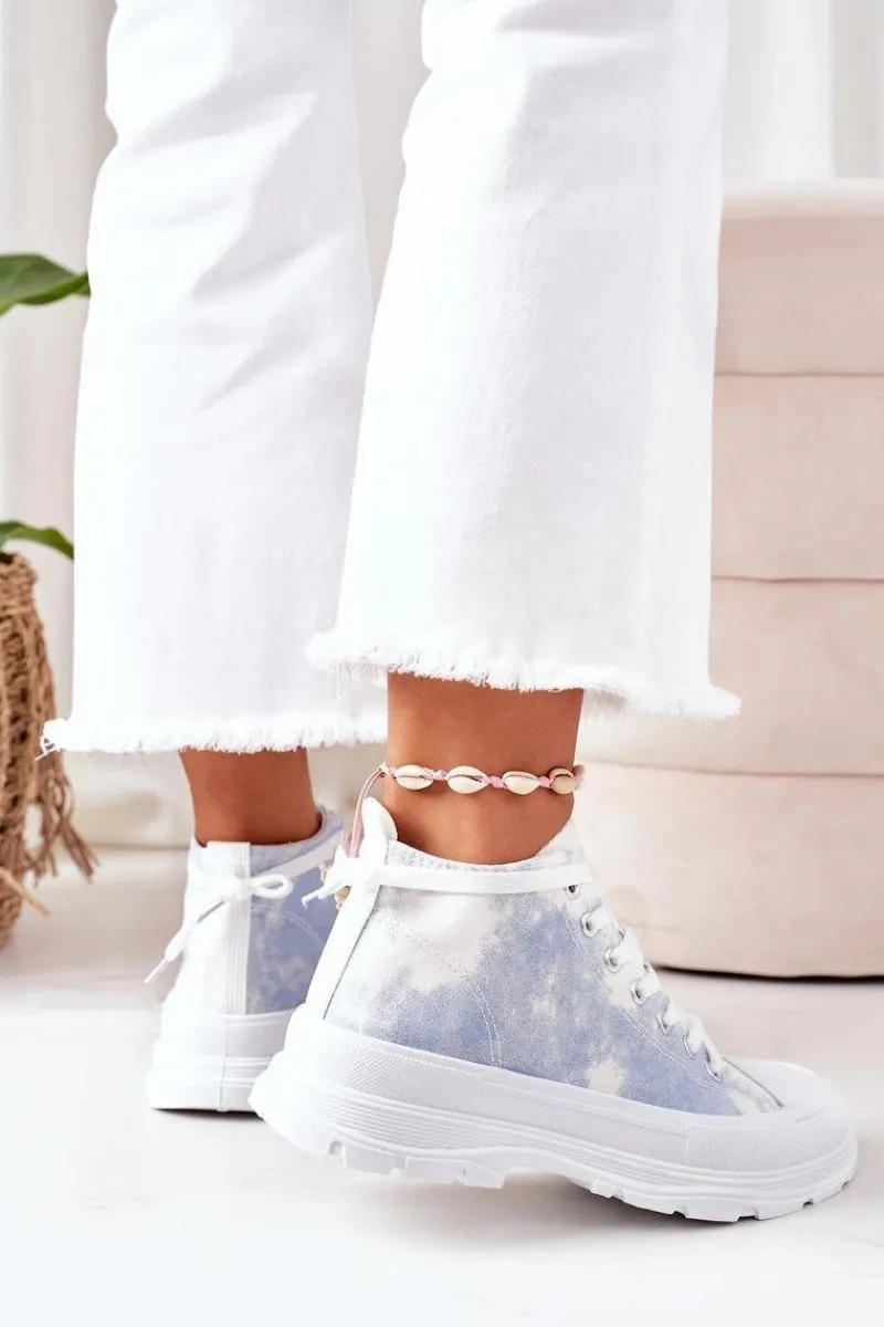 Trampki Damskie Wysokie>Boto Wysokie Trampki Na Dużej Podeszwie Niebieskie Z Efektem Tie-Dye Trissy