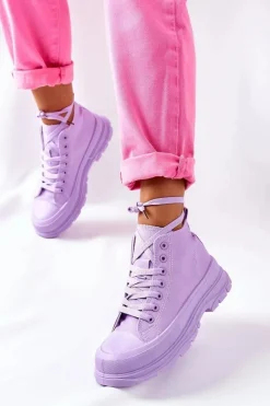 Discount Wysokie Trampki Na Dużej Podeszwie Fioletowe Trissy Damskie Trampki Damskie Wysokie