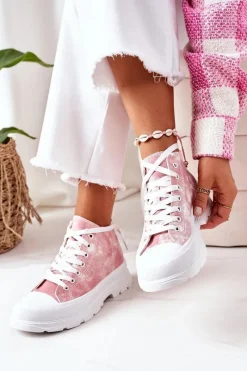 Outlet Boto Wysokie Trampki Na Dużej Podeszwie Różowe Z Efektem Tie-Dye Trissy