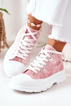 Outlet Boto Wysokie Trampki Na Dużej Podeszwie Różowe Z Efektem Tie-Dye Trissy