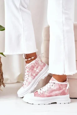 Outlet Boto Wysokie Trampki Na Dużej Podeszwie Różowe Z Efektem Tie-Dye Trissy
