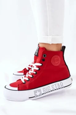 Clearance Wysokie Trampki Na Platformie Big Star II274018 Czerwone Damskie Trampki Damskie Big Star|Trampki Damskie Wysokie