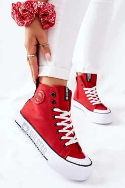Clearance Wysokie Trampki Na Platformie Big Star II274018 Czerwone Damskie Trampki Damskie Big Star|Trampki Damskie Wysokie