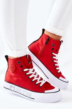 Clearance Wysokie Trampki Na Platformie Big Star II274018 Czerwone Damskie Trampki Damskie Big Star|Trampki Damskie Wysokie
