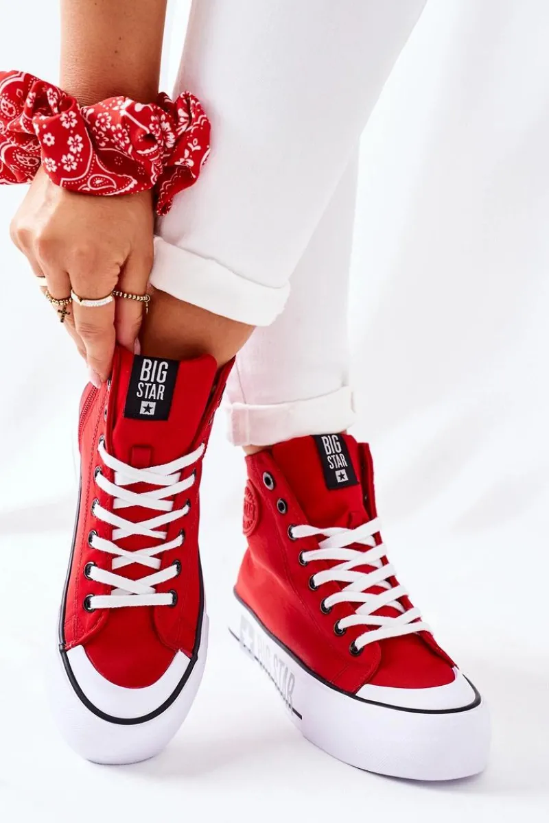 Clearance Wysokie Trampki Na Platformie Big Star II274018 Czerwone Damskie Trampki Damskie Big Star|Trampki Damskie Wysokie