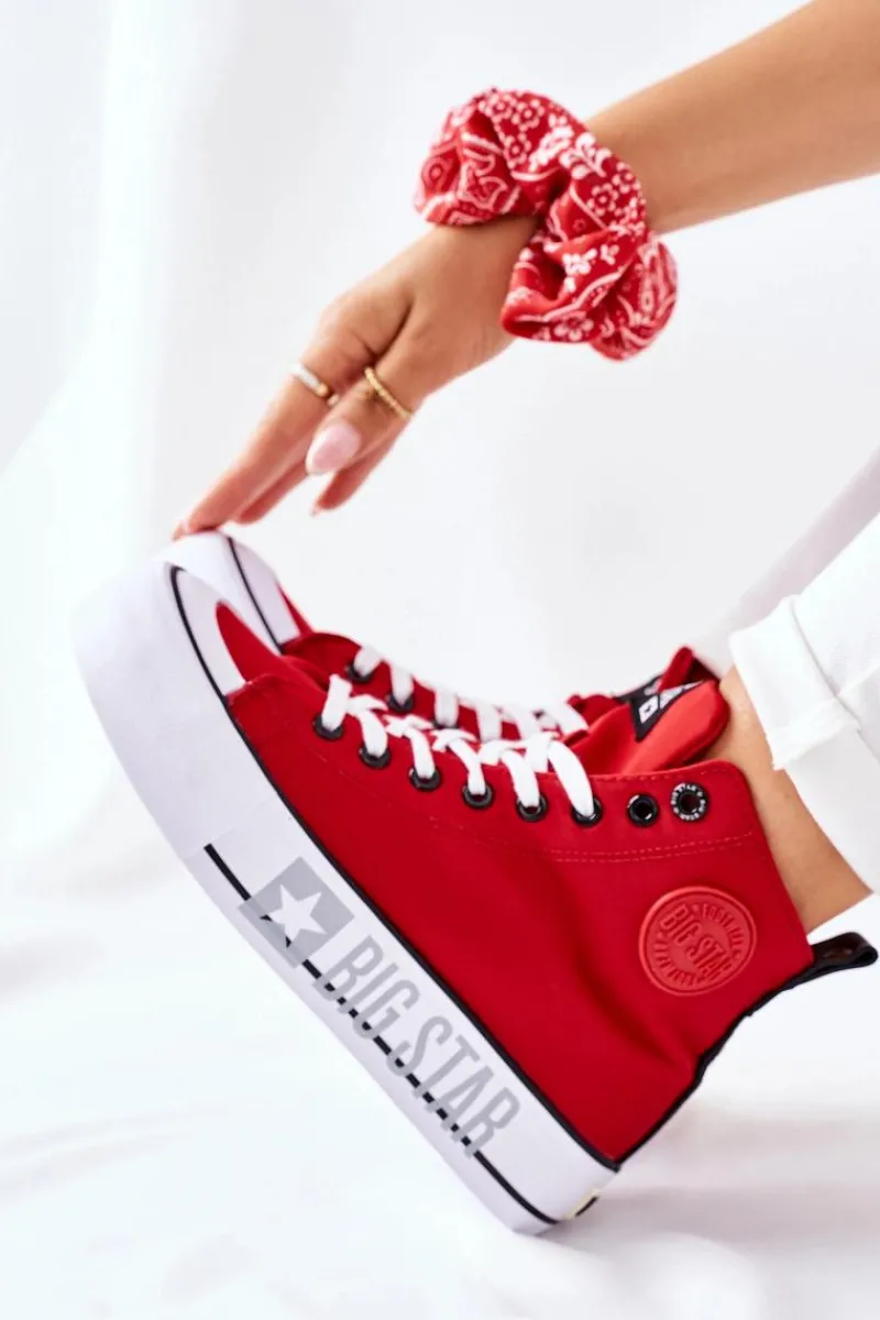 Clearance Wysokie Trampki Na Platformie Big Star II274018 Czerwone Damskie Trampki Damskie Big Star|Trampki Damskie Wysokie