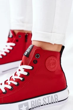 Clearance Wysokie Trampki Na Platformie Big Star II274018 Czerwone Damskie Trampki Damskie Big Star|Trampki Damskie Wysokie