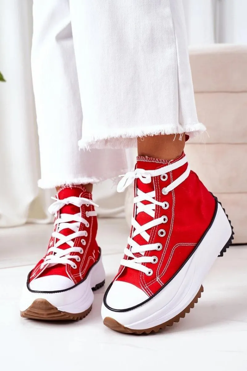 Trampki Damskie Wysokie>Boto Wysokie Trampki Na Platformie Czerwone Electric Love