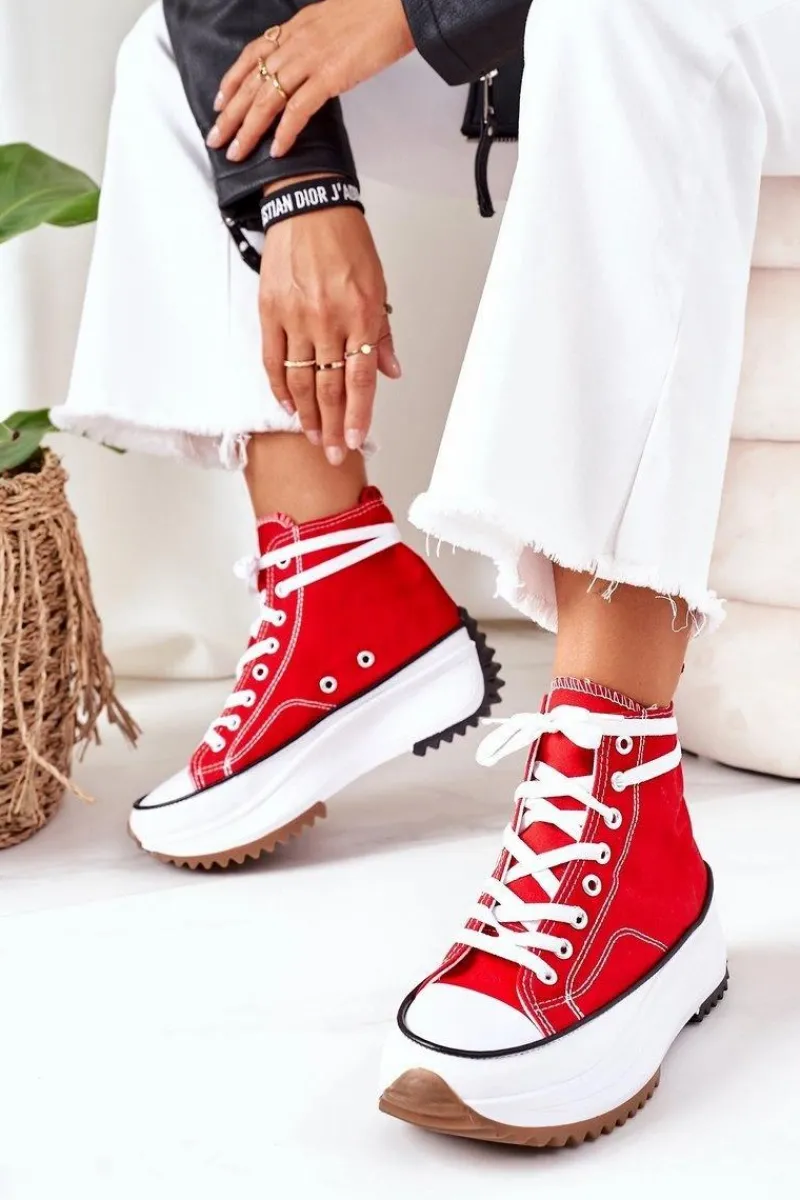 Trampki Damskie Wysokie>Boto Wysokie Trampki Na Platformie Czerwone Electric Love