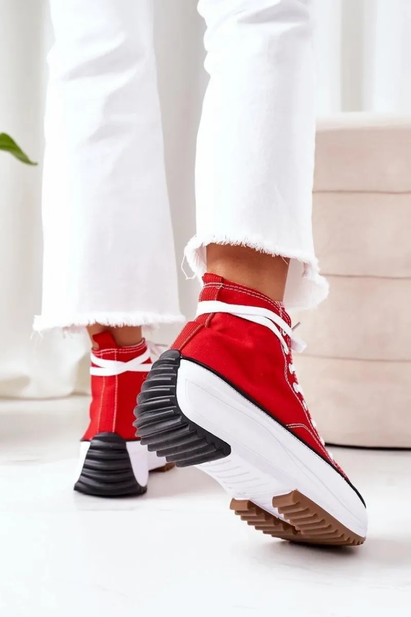 Trampki Damskie Wysokie>Boto Wysokie Trampki Na Platformie Czerwone Electric Love