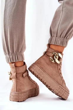 Hot Boto Wysokie Trampki Na Platformie Ciemnobeżowe Evenia