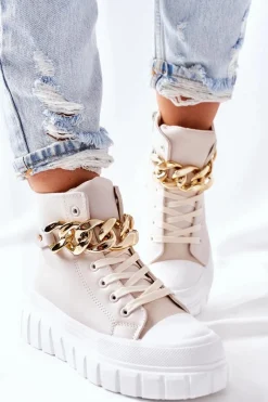 Clearance Wysokie Trampki Na Platformie Beżowe La Rocca Damskie Trampki Damskie Wysokie