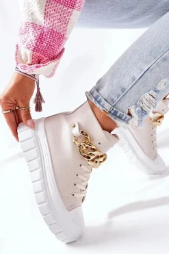 Clearance Wysokie Trampki Na Platformie Beżowe La Rocca Damskie Trampki Damskie Wysokie