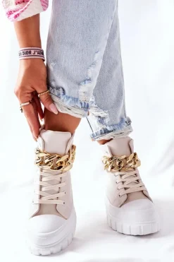 Clearance Wysokie Trampki Na Platformie Beżowe La Rocca Damskie Trampki Damskie Wysokie