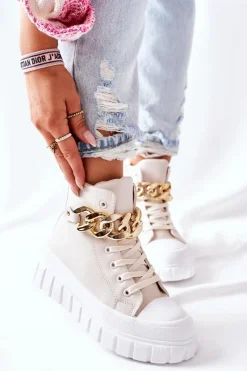 Clearance Wysokie Trampki Na Platformie Beżowe La Rocca Damskie Trampki Damskie Wysokie