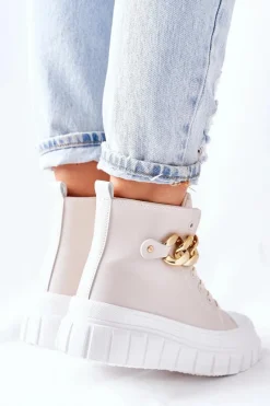 Clearance Wysokie Trampki Na Platformie Beżowe La Rocca Damskie Trampki Damskie Wysokie