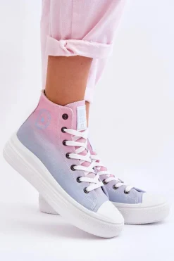 Outlet Wysokie Trampki Na Platformie Big Star LL274A191 Różowo-Niebieskie Damskie Trampki Damskie Big Star|Trampki Damskie Wysokie