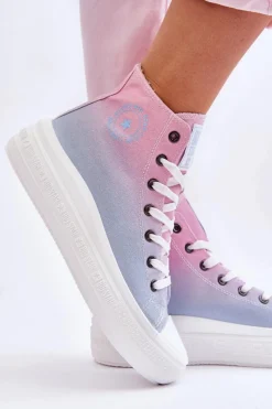 Outlet Wysokie Trampki Na Platformie Big Star LL274A191 Różowo-Niebieskie Damskie Trampki Damskie Big Star|Trampki Damskie Wysokie