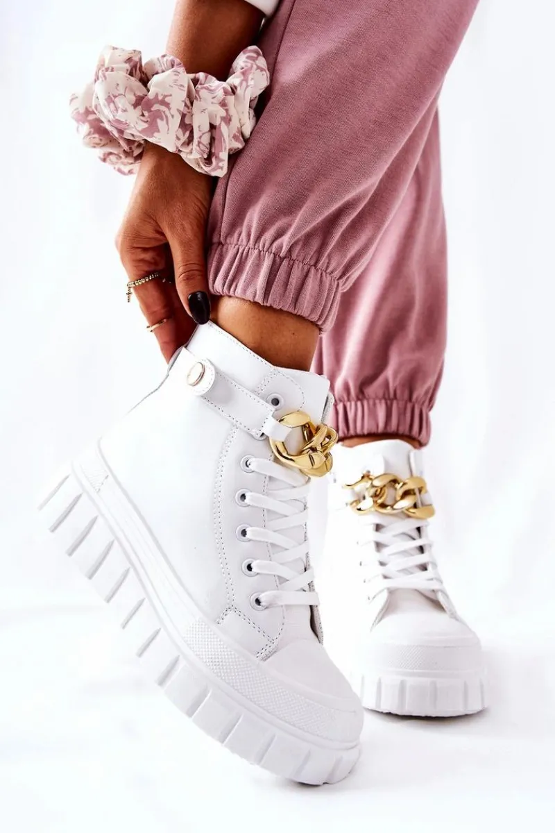 Trampki Damskie Wysokie>Boto Wysokie Trampki Na Platformie Białe Standies