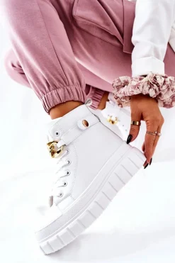 Trampki Damskie Wysokie>Boto Wysokie Trampki Na Platformie Białe Standies