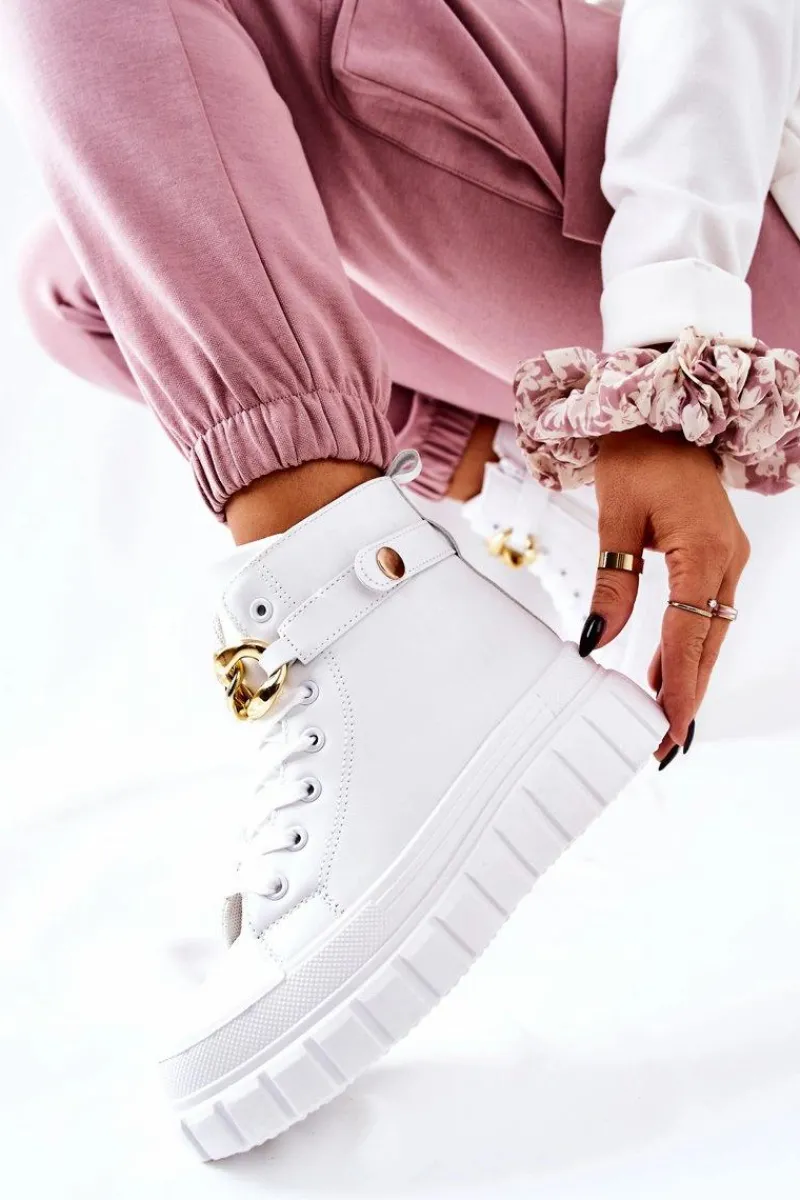 Trampki Damskie Wysokie>Boto Wysokie Trampki Na Platformie Białe Standies