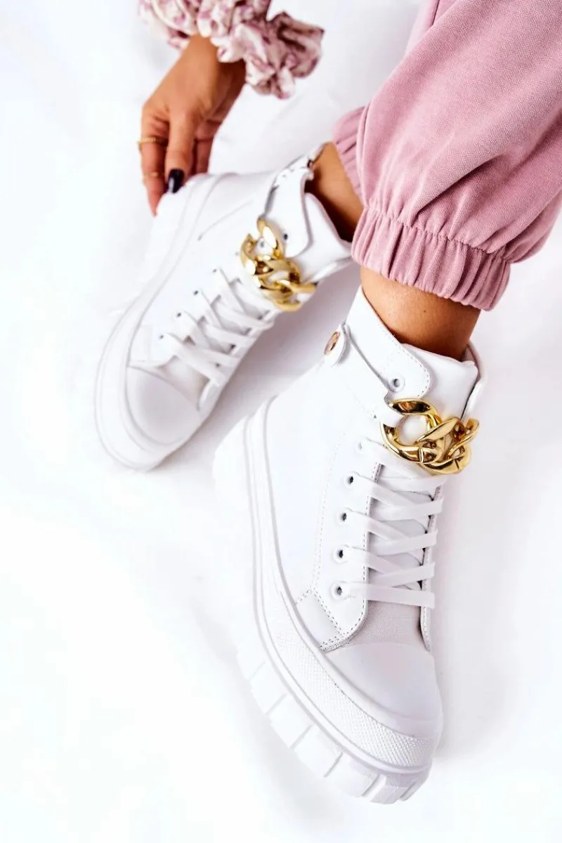 Trampki Damskie Wysokie>Boto Wysokie Trampki Na Platformie Białe Standies