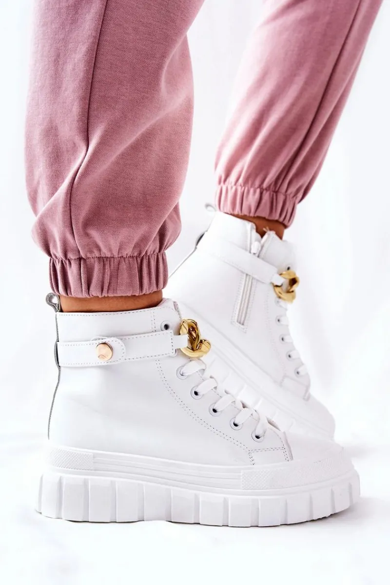 Trampki Damskie Wysokie>Boto Wysokie Trampki Na Platformie Białe Standies