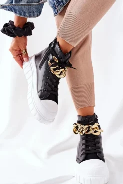 Trampki Damskie Wysokie></noscript>Boto Wysokie Trampki Na Platformie Czarne La Rocca