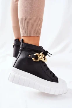 Trampki Damskie Wysokie></noscript>Boto Wysokie Trampki Na Platformie Czarne La Rocca