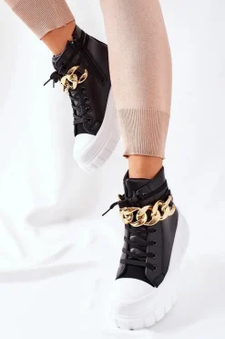 Trampki Damskie Wysokie></noscript>Boto Wysokie Trampki Na Platformie Czarne La Rocca