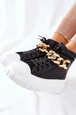 Trampki Damskie Wysokie></noscript>Boto Wysokie Trampki Na Platformie Czarne La Rocca