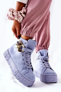 Hot Wysokie Trampki Na Platformie Niebieskie Evenia Damskie Trampki Damskie Wysokie