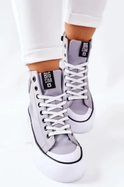 New Wysokie Trampki Na Platformie Big Star II274016 Szare Damskie Trampki Damskie Big Star|Trampki Damskie Wysokie