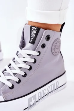 New Wysokie Trampki Na Platformie Big Star II274016 Szare Damskie Trampki Damskie Big Star|Trampki Damskie Wysokie