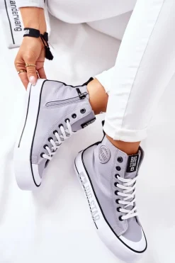 New Wysokie Trampki Na Platformie Big Star II274016 Szare Damskie Trampki Damskie Big Star|Trampki Damskie Wysokie