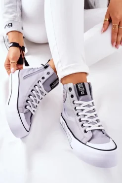 New Wysokie Trampki Na Platformie Big Star II274016 Szare Damskie Trampki Damskie Big Star|Trampki Damskie Wysokie