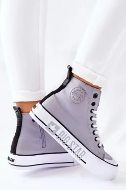 New Wysokie Trampki Na Platformie Big Star II274016 Szare Damskie Trampki Damskie Big Star|Trampki Damskie Wysokie