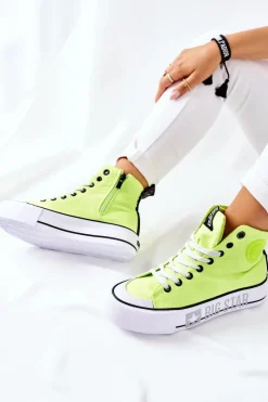 Trampki Damskie Big Star|Trampki Damskie Wysokie>Big Star Shoes Wysokie Trampki Na Platformie Big Star II274015 Neonowe Żółte