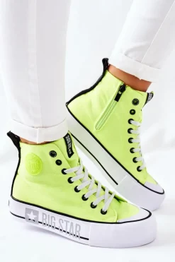 Trampki Damskie Big Star|Trampki Damskie Wysokie></noscript>Big Star Shoes Wysokie Trampki Na Platformie Big Star II274015 Neonowe Żółte