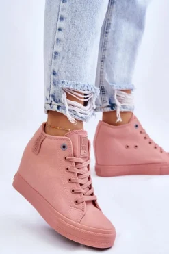Clearance Wysokie Trampki Na Ukrytym Koturnie Big Star LL274036 Różowe Damskie Trampki Damskie Big Star|Trampki Damskie Wysokie