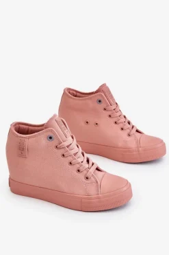 Clearance Wysokie Trampki Na Ukrytym Koturnie Big Star LL274036 Różowe Damskie Trampki Damskie Big Star|Trampki Damskie Wysokie
