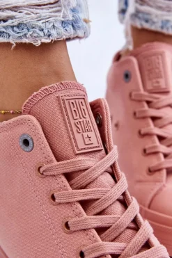 Clearance Wysokie Trampki Na Ukrytym Koturnie Big Star LL274036 Różowe Damskie Trampki Damskie Big Star|Trampki Damskie Wysokie