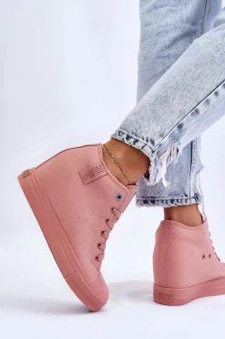 Clearance Wysokie Trampki Na Ukrytym Koturnie Big Star LL274036 Różowe Damskie Trampki Damskie Big Star|Trampki Damskie Wysokie