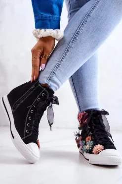 Best Boto Wysokie Trampki Z Kwiatami Czarne Sellin