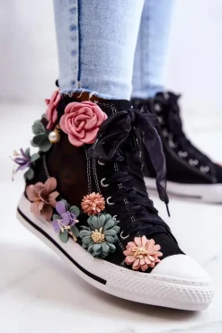 Best Boto Wysokie Trampki Z Kwiatami Czarne Sellin