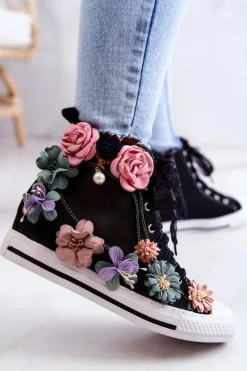 Best Boto Wysokie Trampki Z Kwiatami Czarne Sellin