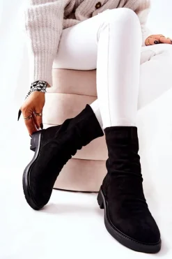 Sale Boto Wysokie Zamszowe Marszczone Botki Czarne Trishia