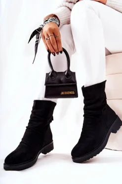 Sale Boto Wysokie Zamszowe Marszczone Botki Czarne Trishia